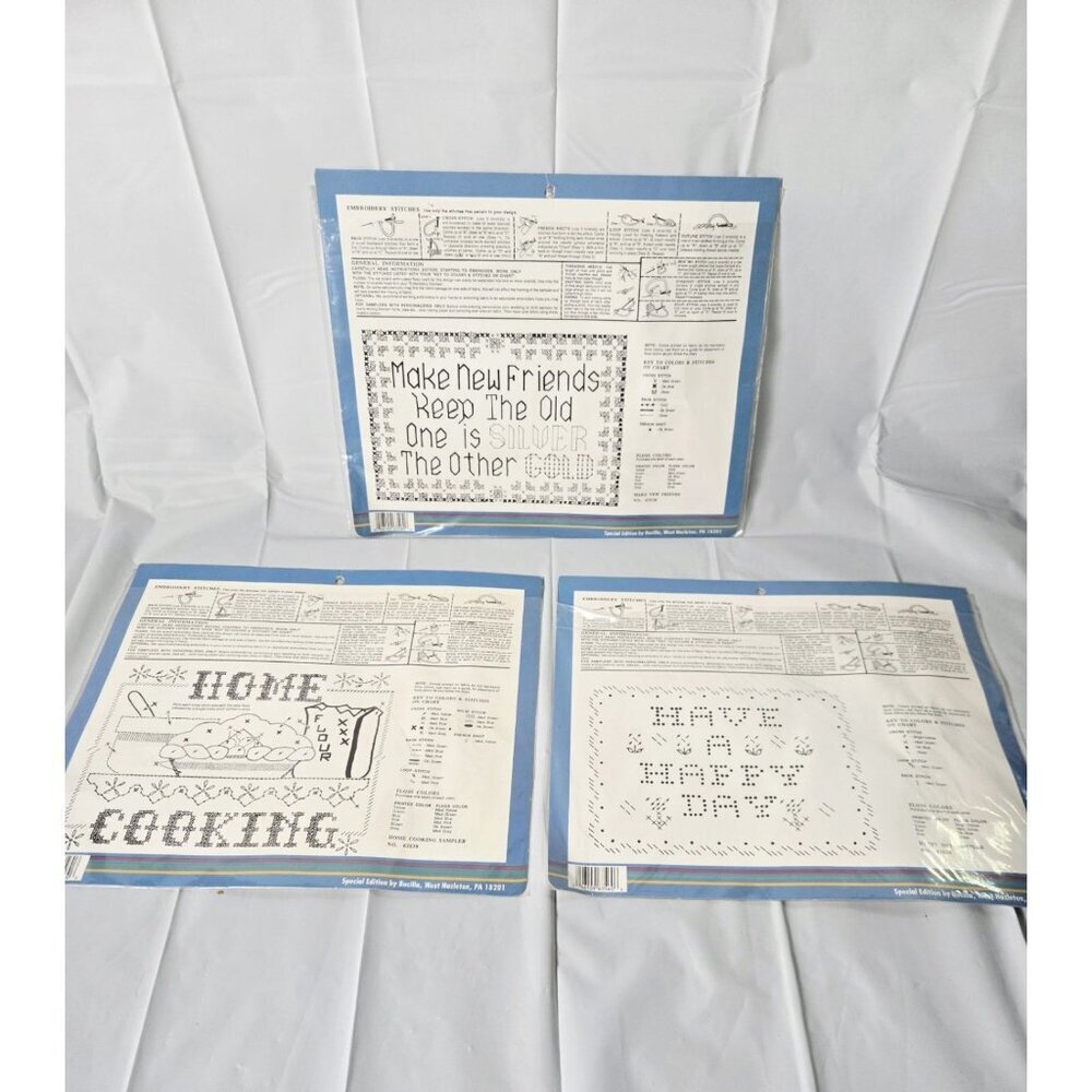VTG Bucilla Cottage Core Stamped Cross Stitch Sampler Lot of 3 New - Picture 5 of 5